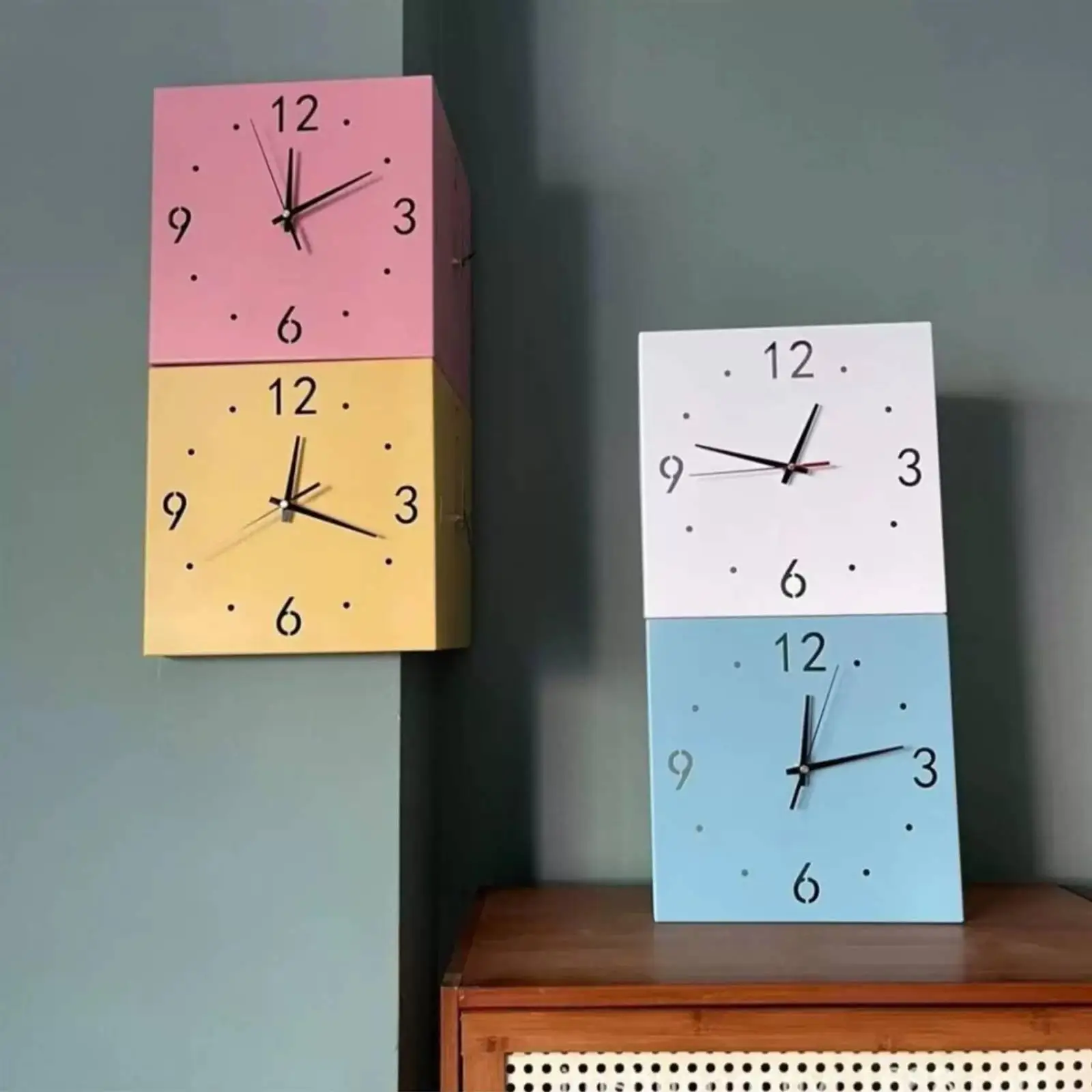 Corner Wall Clock Luxury Double Sided Design Rectangular Metal Silent Movement for Modern Living Room Decor