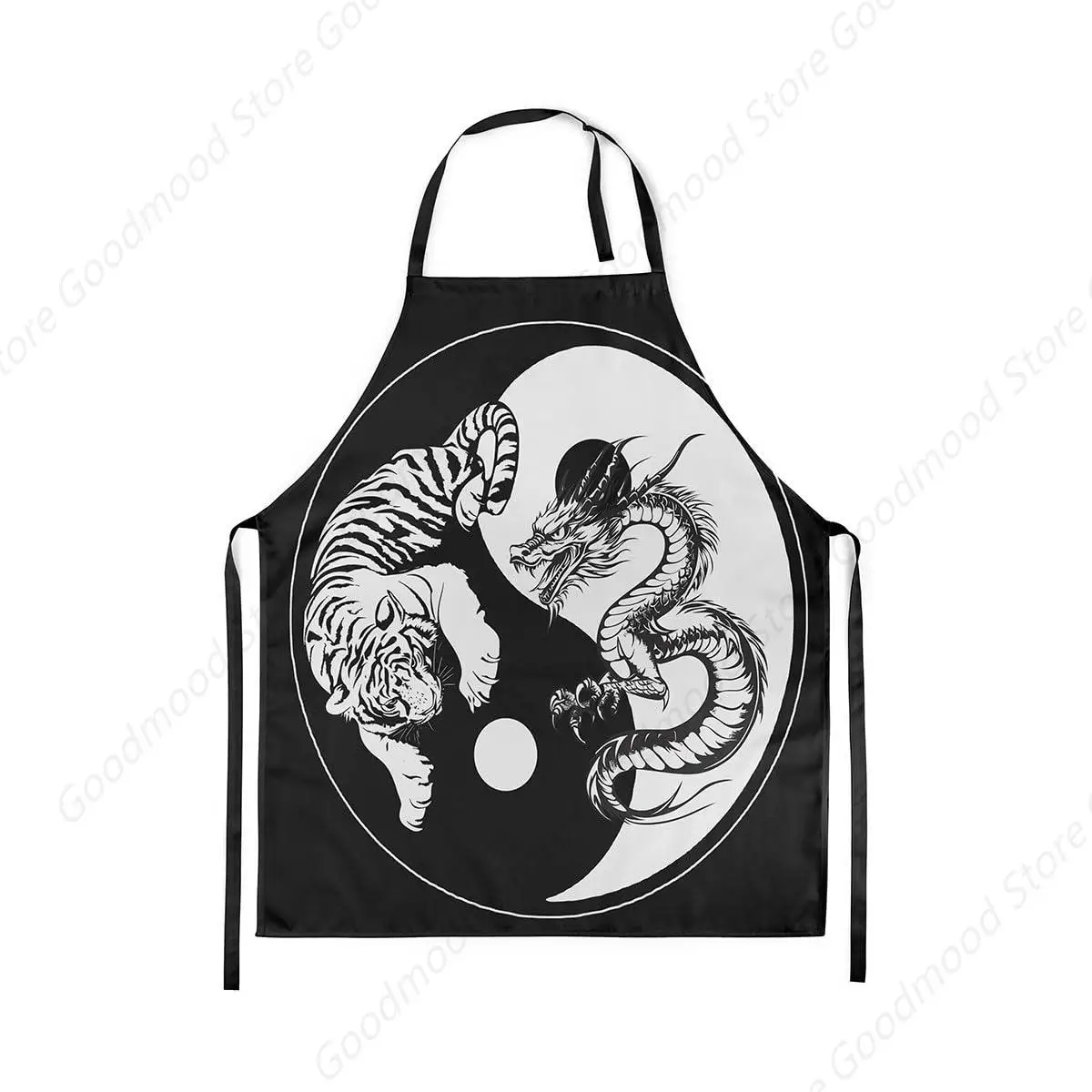 

Tiger Dragon Apron With Adjustable Strap Yin-Yang Geoemtry Apron Black White Wild Animal Apron
