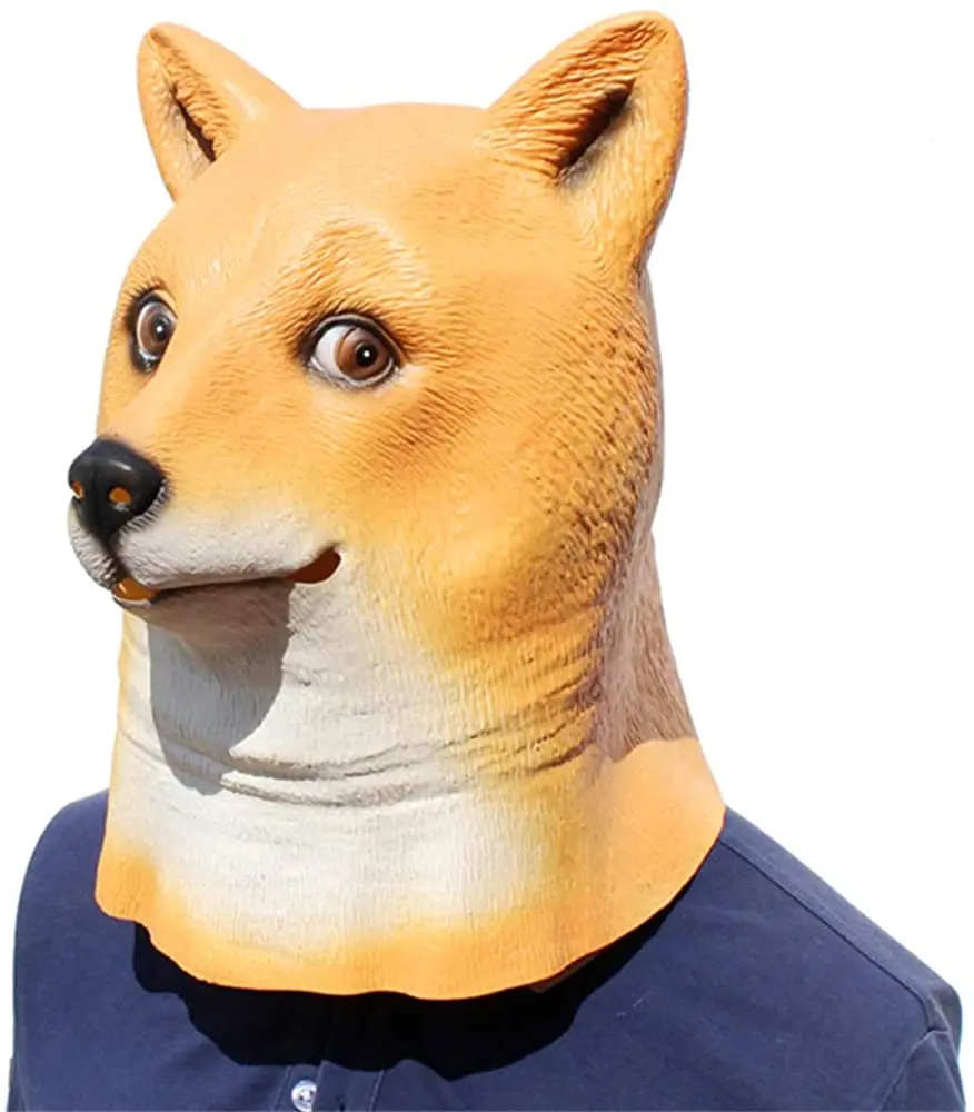 

Dog Mask, Masquerade Party, Latex, Realistic, Halloween Dress-Up Orange, Animal Headgear, Cute Dress, Shiba Inu, Cosplay