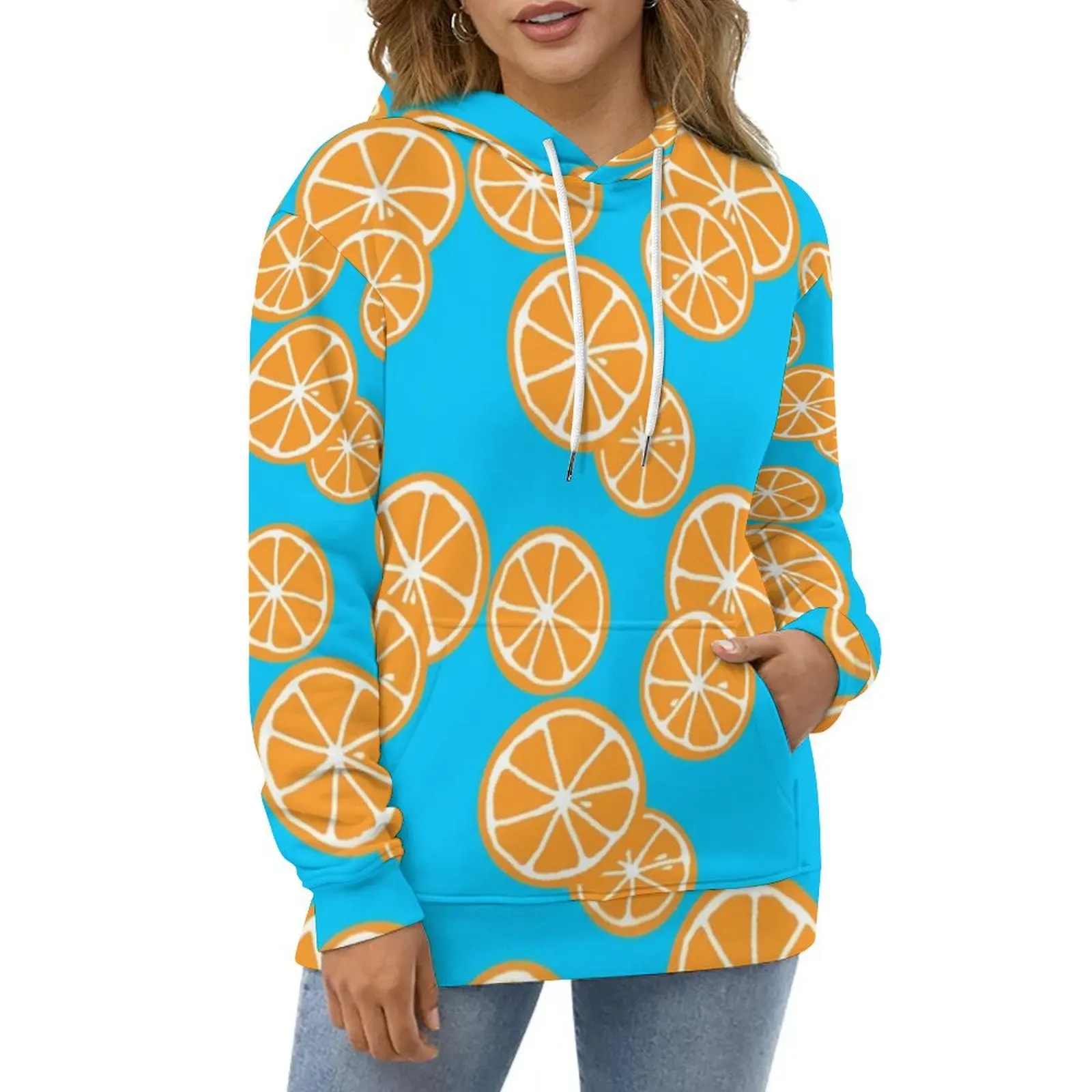 Oranges Slices Hoodies Yellow Fruit Print Street Wear Casual Pullover Hoodie Long-Sleeve Pretty Design Sweatshirts Gift Idea