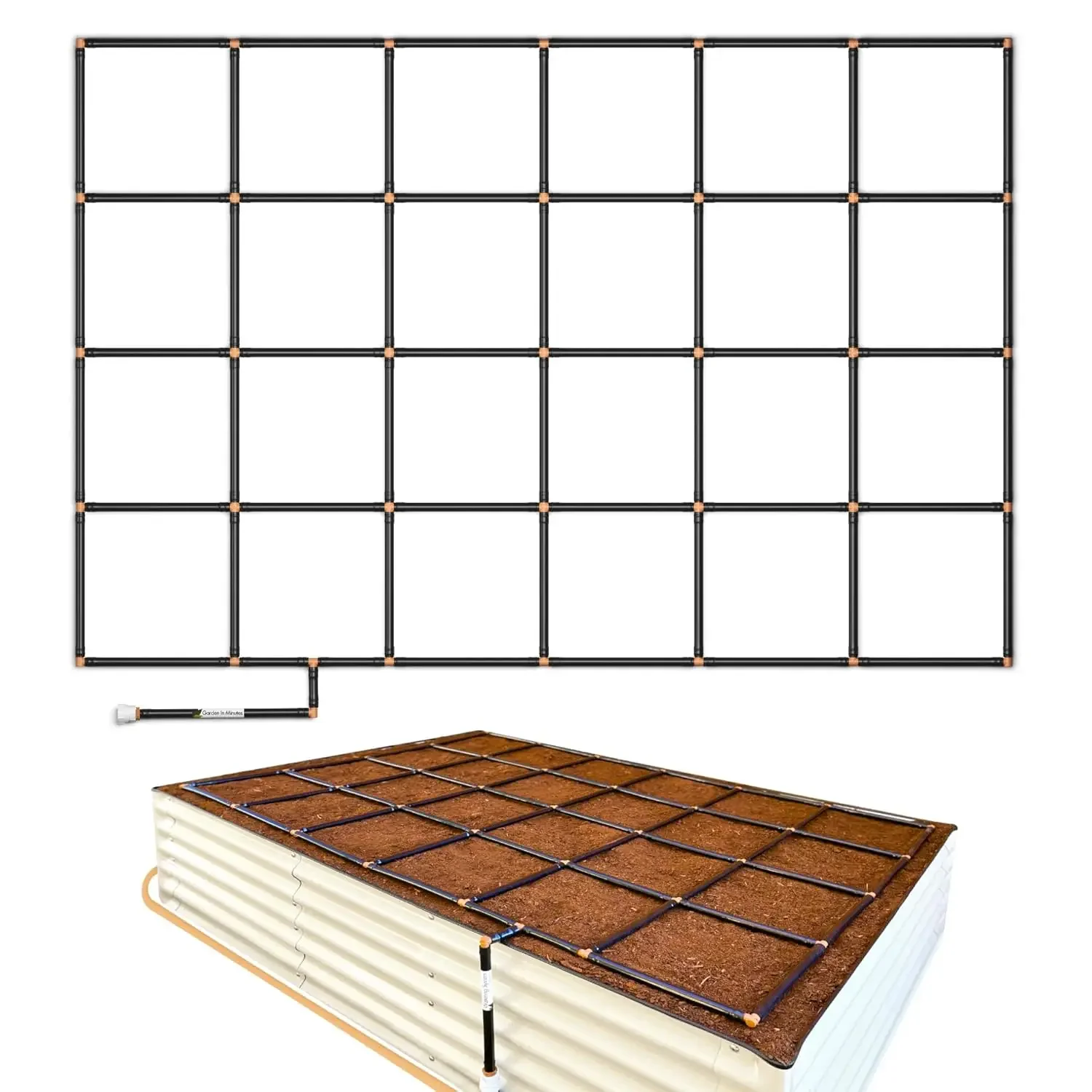 Garden Grid Watering System, 4x6 | Square Foot Gardening Grid & Irrigation in One | Pre-Assembled Watering Grid and Square Foot