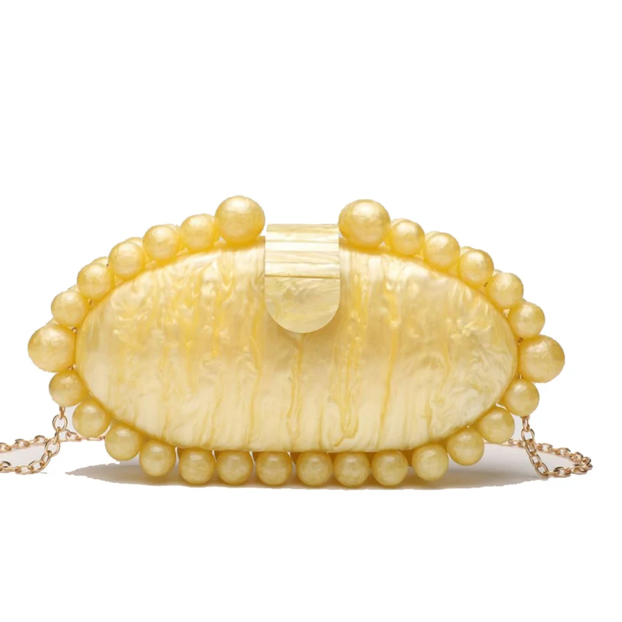 Marble-Patterned Beads Acrylic Box Evening Clutch Bag Summer Women Design Luxury Purses And Handbags Wedding Party Oval Clutches