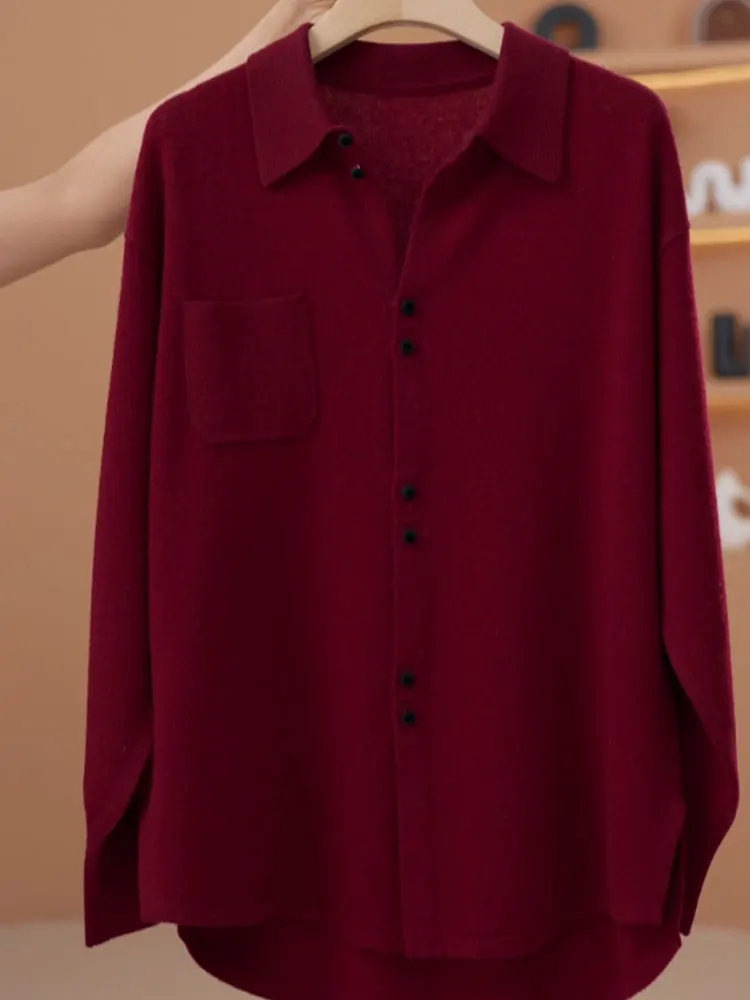 Kardigan damski na jesień 2025, swobodny, dzianinowy, otwarty, luźny, wyszczuplający, prosty, długi, elegancki, z wyraźnym wyczuciem luksusu.