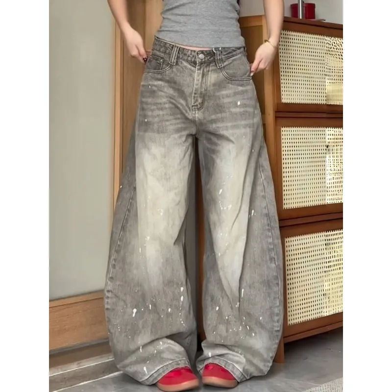 

Женские винтажные женские джинсы с высокой талией в стиле ретро Y2K, мешковатые джинсовые брюки 2000-х годов, мешковатые уличные джинсовые брюки в стиле Харадзюку, модные эстетические