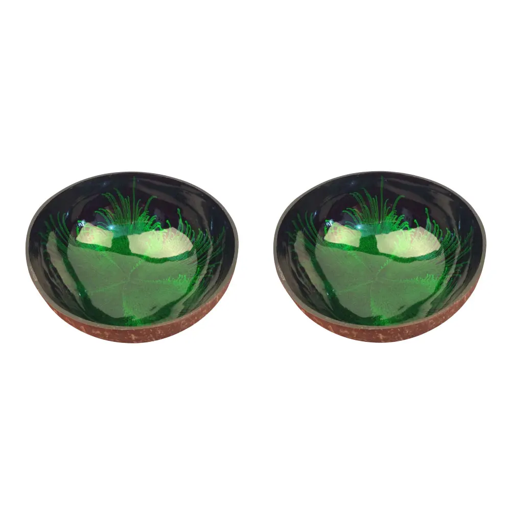 

2 Pcs Coconut Bowl Shell Decor Decorative Desktop Candy Green Pet Feeder Summer