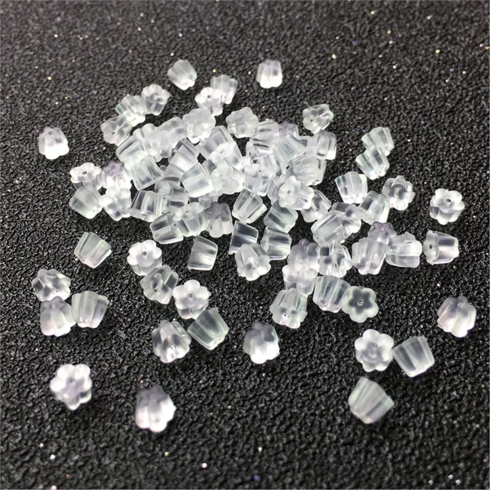 200/500pcs Soft Silicone Rubber 4/5mm Flower Earrings Backs Transparent For DIY Ear Post Jewelry Accessories Findings Supplies