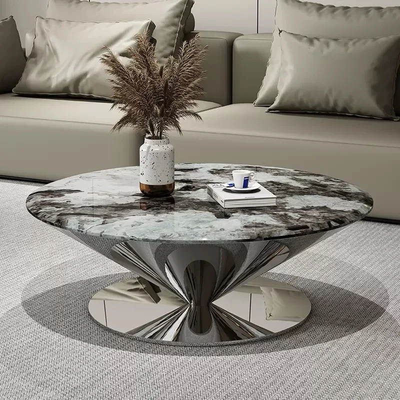 Light Luxury Marble Table High-end Modern Living Room Luxury Stone Flying Saucer Stainless Mesa De Centro Factory Direct Sales