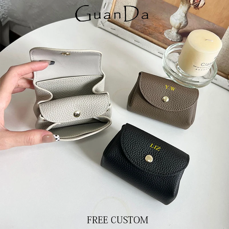 

Luxury Woman Genuine Leather Coin Purse Cowhide Fashion Custom Name Card Wallet Engrave Initials Lady Casual Card Holder Bags