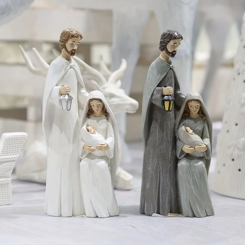 Christmas Holy Family Figurines Piece Nativity Scene Figurine Resin Christmas Religious Art Decor Statue Thanksgiving Decoration