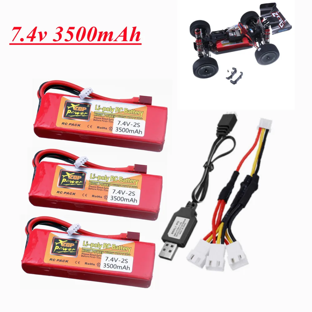 Upgrade 2s 7.4V 3500mAh Lipo battery For Wltoys 144001 Car 2s 7.4v Battery for Wltoys 124017 104001 12428 12423 RC Car Parts