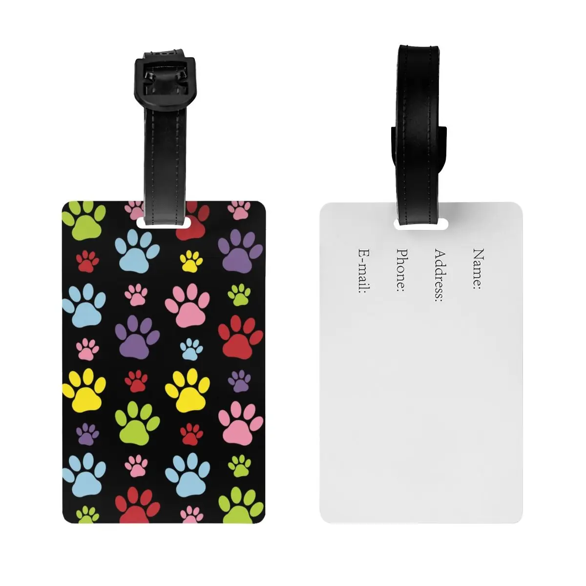 Custom Colorful Paws Pattern Luggage Tag for Suitcases Cute Dog Paw Prints Pet Baggage Tags Privacy Cover Name ID Card