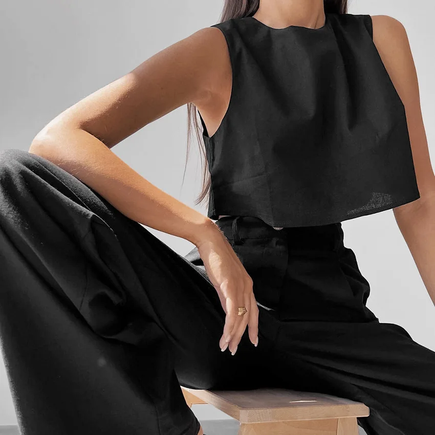 

Bla Cotton Linen Svel ort Vest Pants Casual Set 2025 Summer Faion New Two-Piece Set Women's Vest And Pants