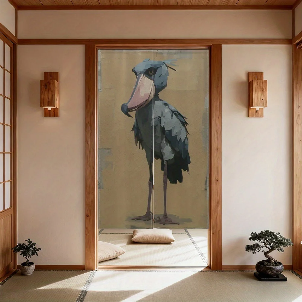 Funny Shoebill Stork Door Curtain - 2D Flat Print Rod Pocket Partition Drape for Entryway Hallway Balcony Reading Corner