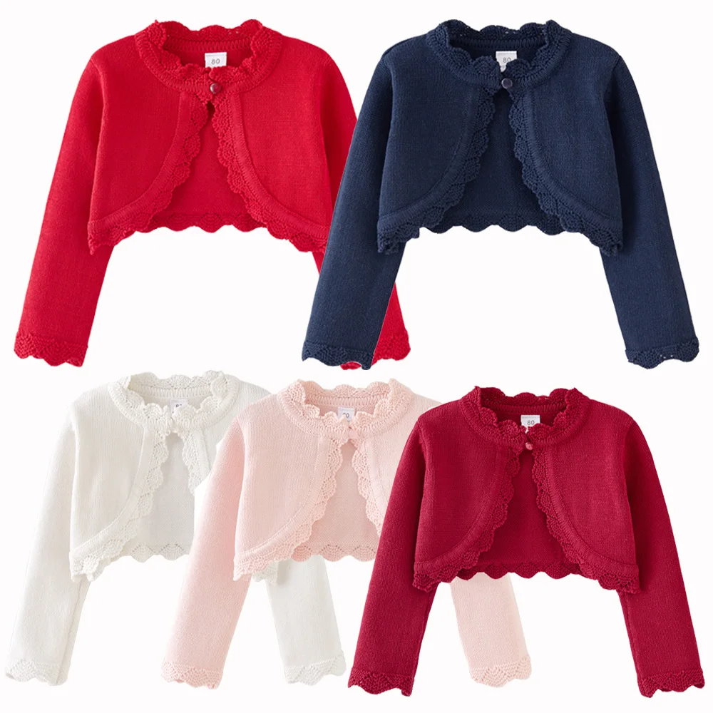 Baby Girls Knit Bolero Shrug Cardigan Long Sleeve Scalloped Edge Cropped Sweater Toddler Cover Up Air Condiioning Shawl
