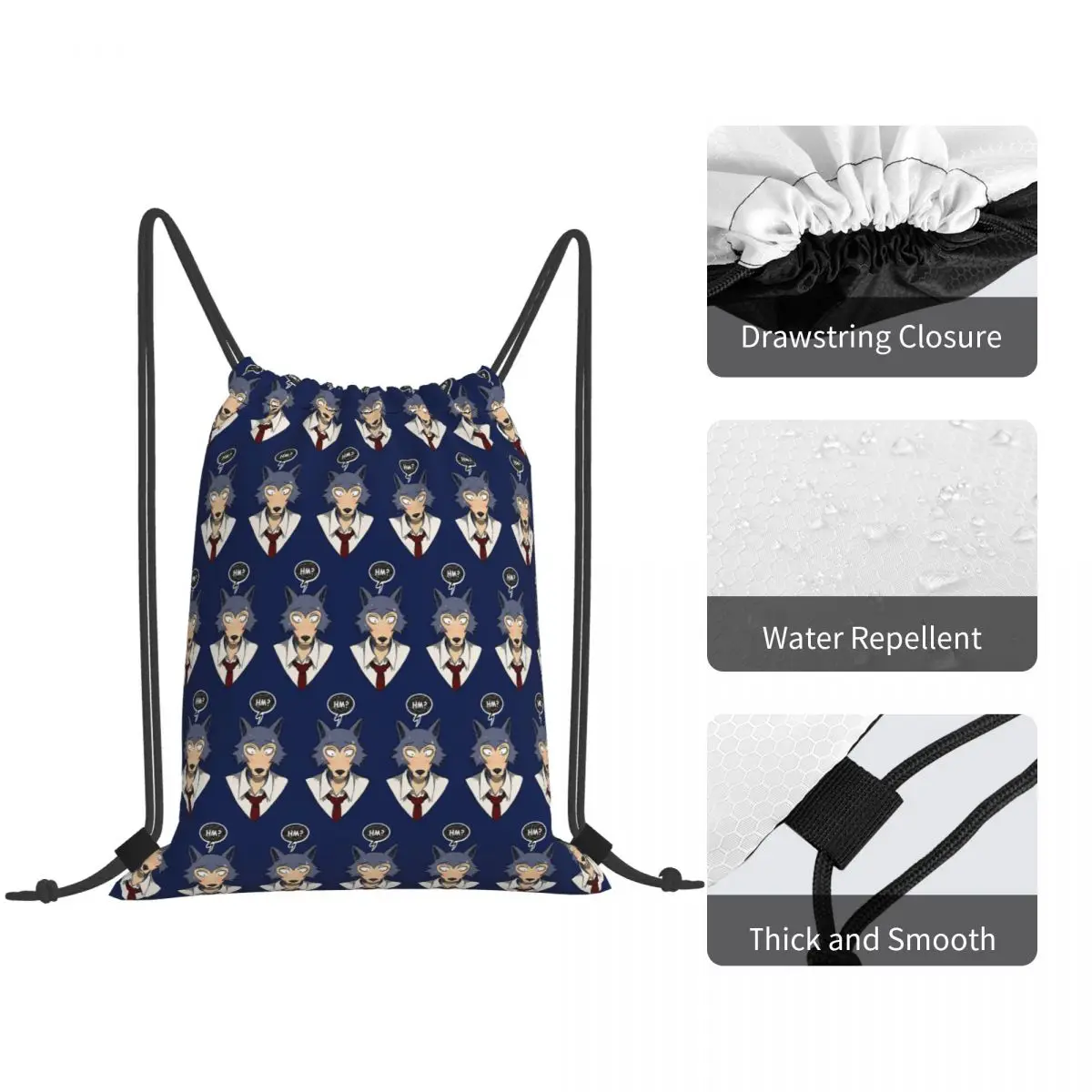 Beastars Legoshi The Wolf, Anime Backpacks Fashion Drawstring Bundle Pocket Sports Bag Book Bags for Travel School