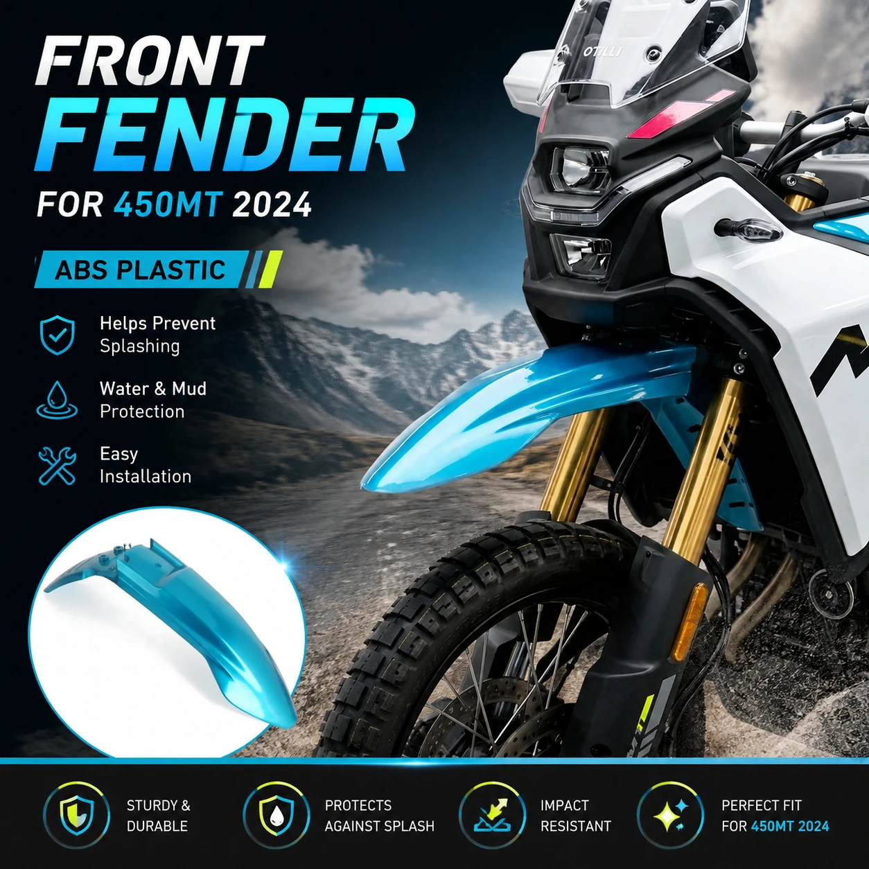 For CFMOTO 450-MT 450MT 2024- Motorcycle Accessories Front Wheel Hugger Fender Mudguard Mud Splash Guard Fairing ABS Material