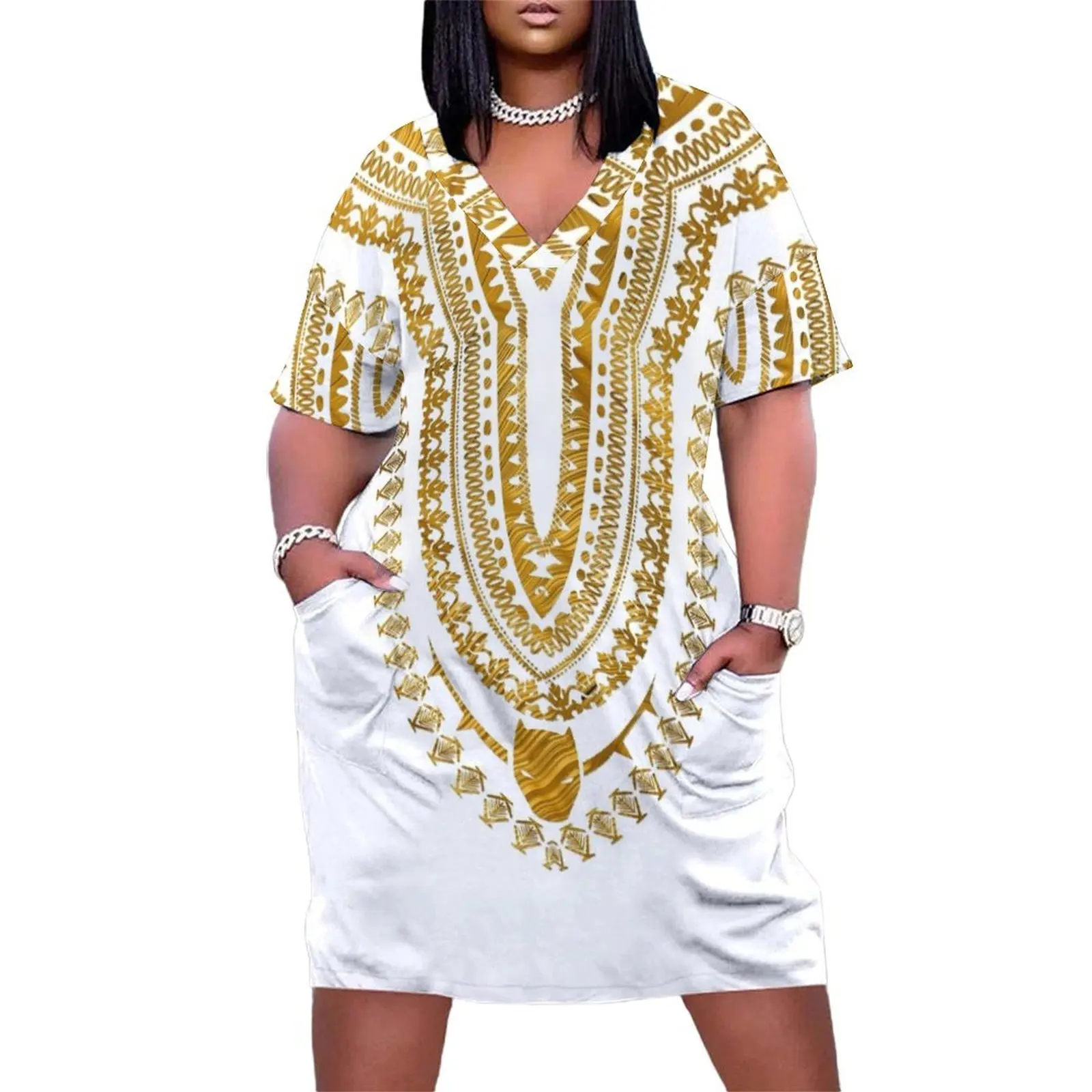 

DASHIKI WAKANDAN GOLD Loose Pocket Dress Women"s summer long dress Long veiled dresses dresses women summer 2024