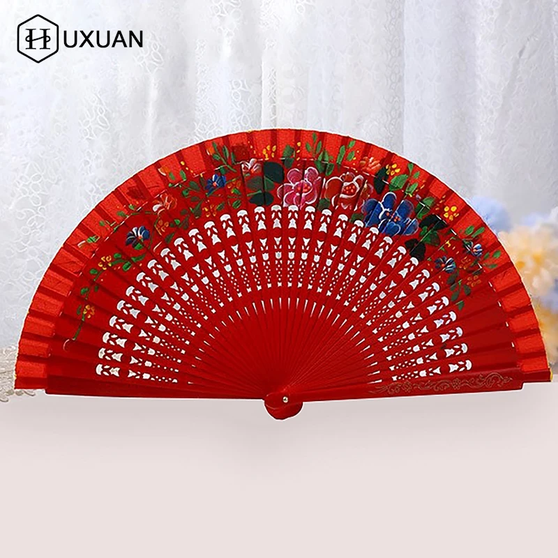 Folding Fan Wood Spanish Fan for Dancing Printing Hand Folding Fan Home Decoration Ornaments Craft Gifts for Guest