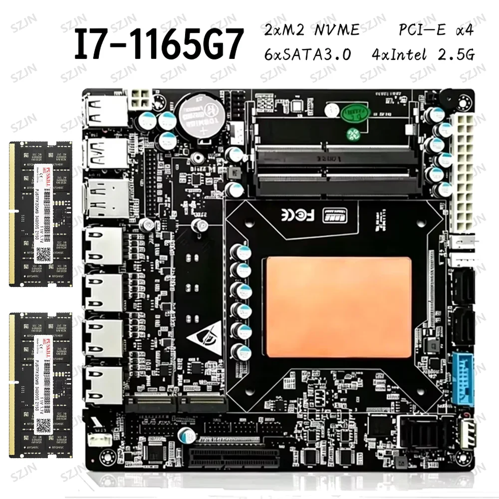 ITX NAS Motherboard with 11th Gen Intel Core i7 1165G7, 4*2.5G I226, 6 SATA & 2 M.2 NVMe, PCIe X4 for Server Firewall
