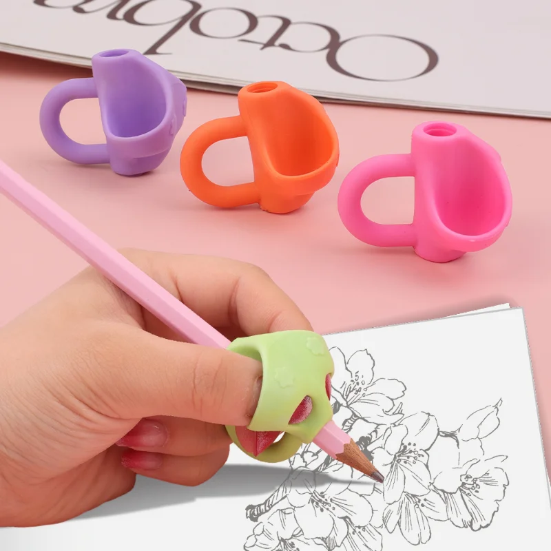 Child Pen Grips Silicone Three-finger Grip Posture Corrector Student Writing Posture Correction Learning Stationary Supplies