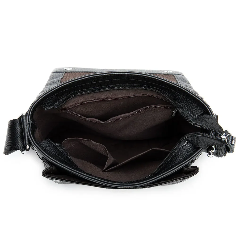 Bolsa de ombro do couro genuíno para homens, bolsa crossbody casual