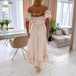 Stylish Temperament 2024 Spring Summer New Women's Clothing Off-Shoulder Stringy Selvedge Short Sleeve Casual Dress Independent