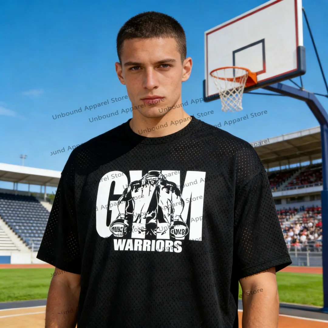 Übergroßes, lockeres Herren-Sport-T-Shirt für Freizeit, Fitnessstudio, Bodybuilding, Fitness, Kurzarm-Shirt, Sommer, Mesh, schnell trocknend, atmungsaktive Kleidung