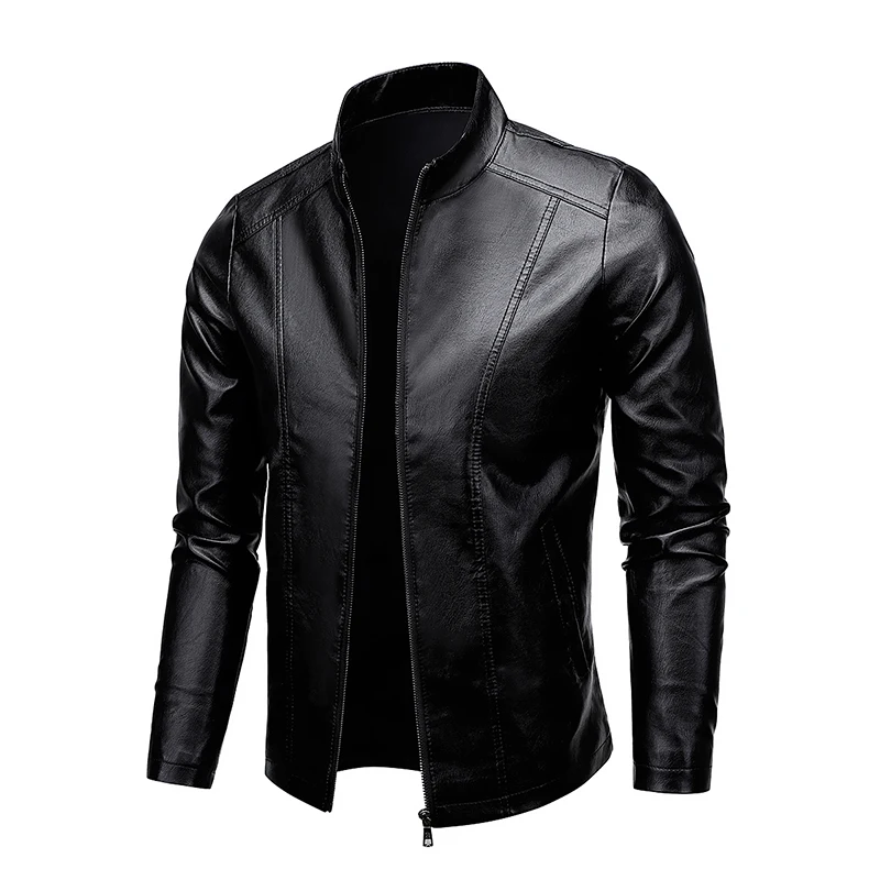 دراجة نارية سترات من الجلد رجل عادية موضة دراجة نارية معطف سليم صالح التلبيب بولي Jackets الخريف مكافحة الرياح معطف جلد الذكور