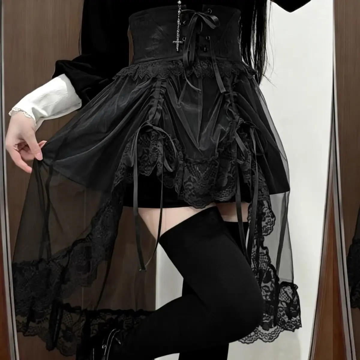 Skirts for Women Y2k Mesh Elastic Gothic Subculture Black Goth Skirt New Юбка Faldas Mujer Юбки Jupe