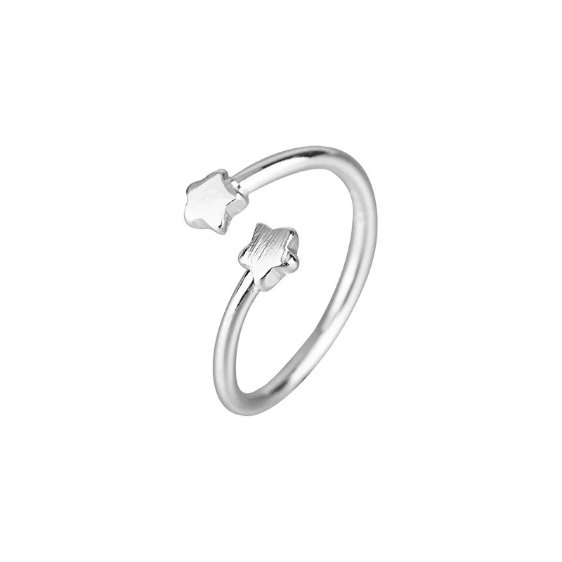 Hot selling new 925 sterling silver fashionable temperament simple five pointed star brushed adjustable ring with an opening