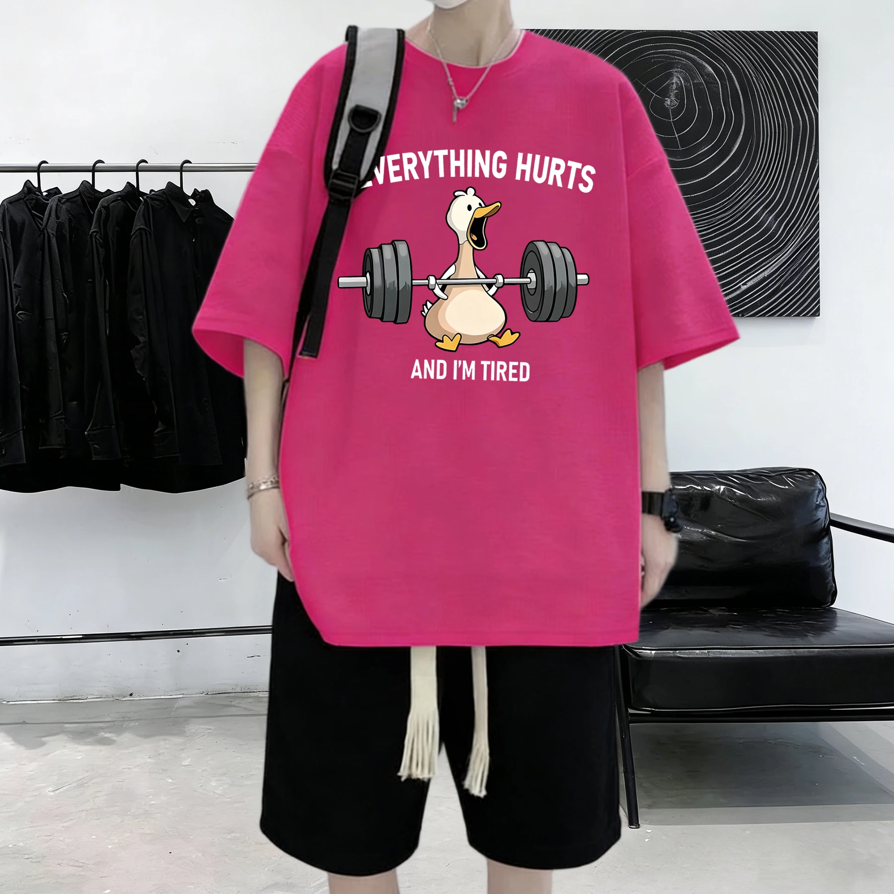 The Great Goose Striving For Fitness Printed Summer Cotton Thin Tops Male Youth Beach Loose T Shirt Hip Hop Street Short Sleeve