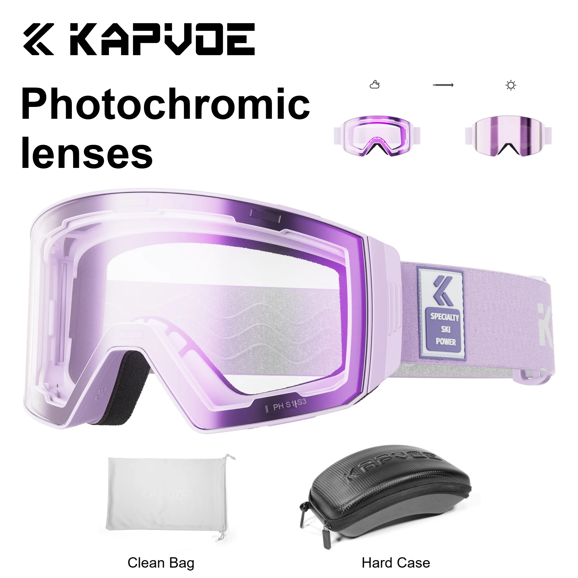

Kapvoe Women Snow Goggles Photochromic Ski Sunglasses Magnetic Anti-Fog Lenses UV400 Protection Men Ski Goggles Sports Eyewear