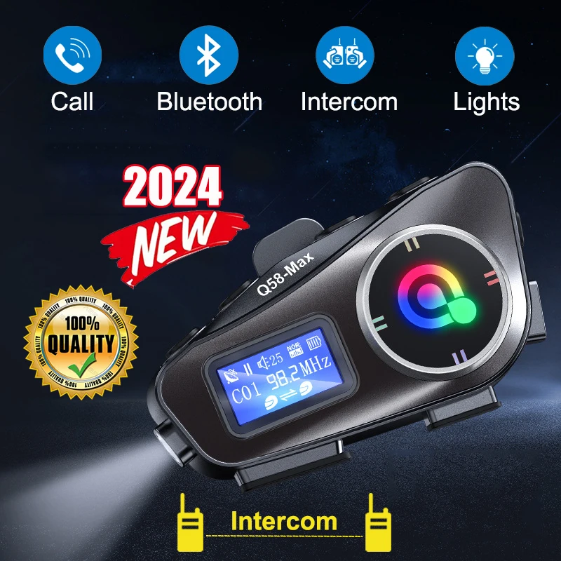 2024 neue Motorrad Intercom Helm drahtlose Bluetooth-Headsets ip65 wasserdichte Fahrer Musik teilen Kopfhörer tf Karten wiedergabe