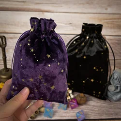 Velvet Crystal Jewelry Bag For Woman Star Printed Tarot Pouch Rune Dice Tarot Oracle Cards Storage Bag Multiple Use Pouch