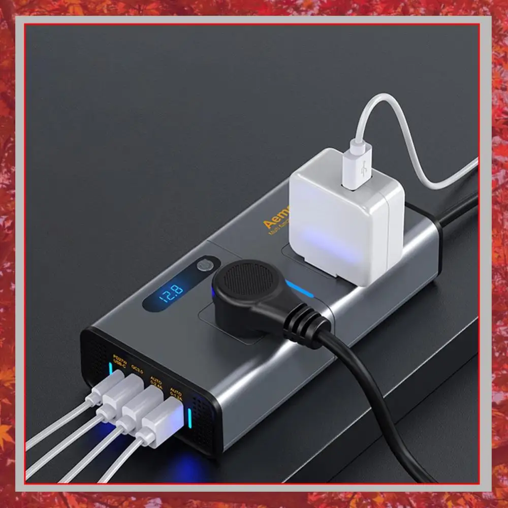Inversor de energia para carro 12V/24V para AC 220V com adaptador de energia, carregamento rápido USB tipo C, inversor de energia automotivo QC3.0, conversor de tomada multifuncional.