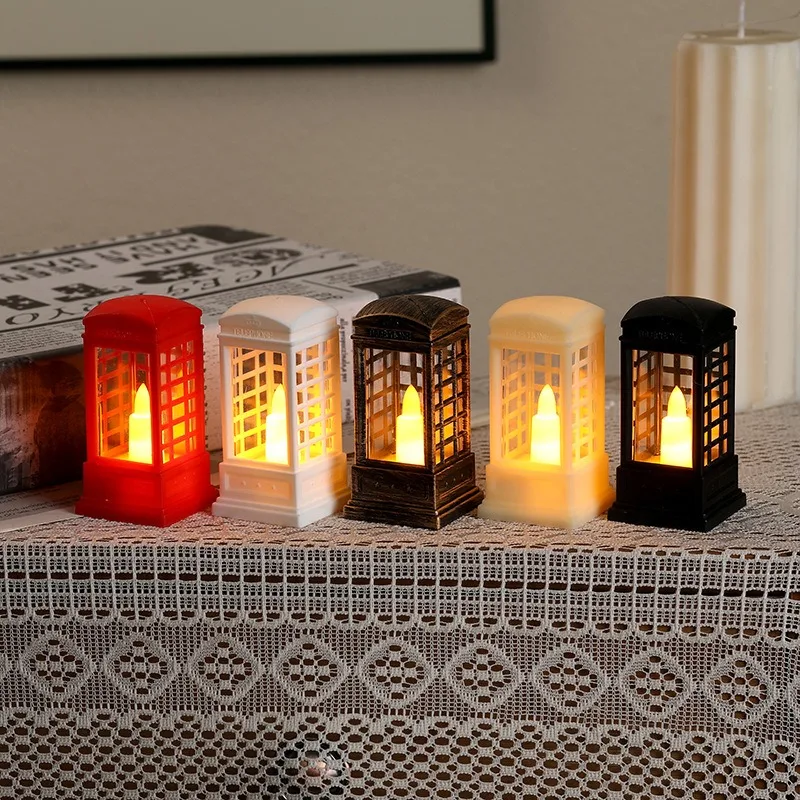 Creative Phone Booth LED Night Light Christmas Ornament Small Wind Lamp Candle Light Tabletop Self-defense reflective flashlight