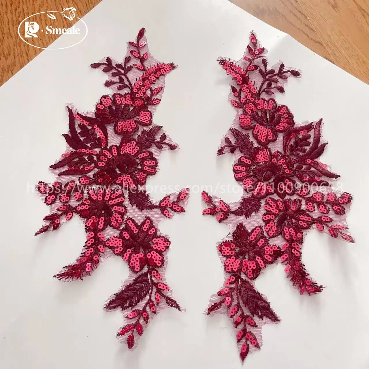 10 Stück = 5 Paare. 30*14 cm. Hochzeitskleid, Hochzeitsschuhe, Kopfschmuck, DIY-Nähzubehör. Glänzende Pailletten, verspiegelte Blumen – Detail 4