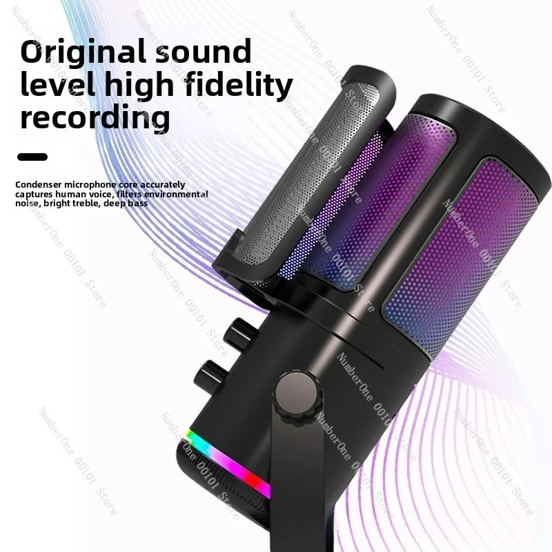 USB RGB Condenser Microphone Desktop Gaming Mic For Live Stream Computer Broadcast