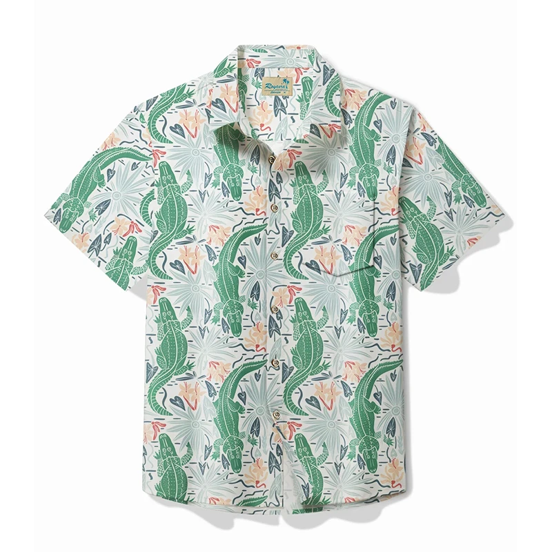 Men\'s Designer Hawaii Shirts Short Sleeve Lapel Tops Fashion Streetwear 3d Print Cartoon Anime Alligator Casual Hawaiian Blouse