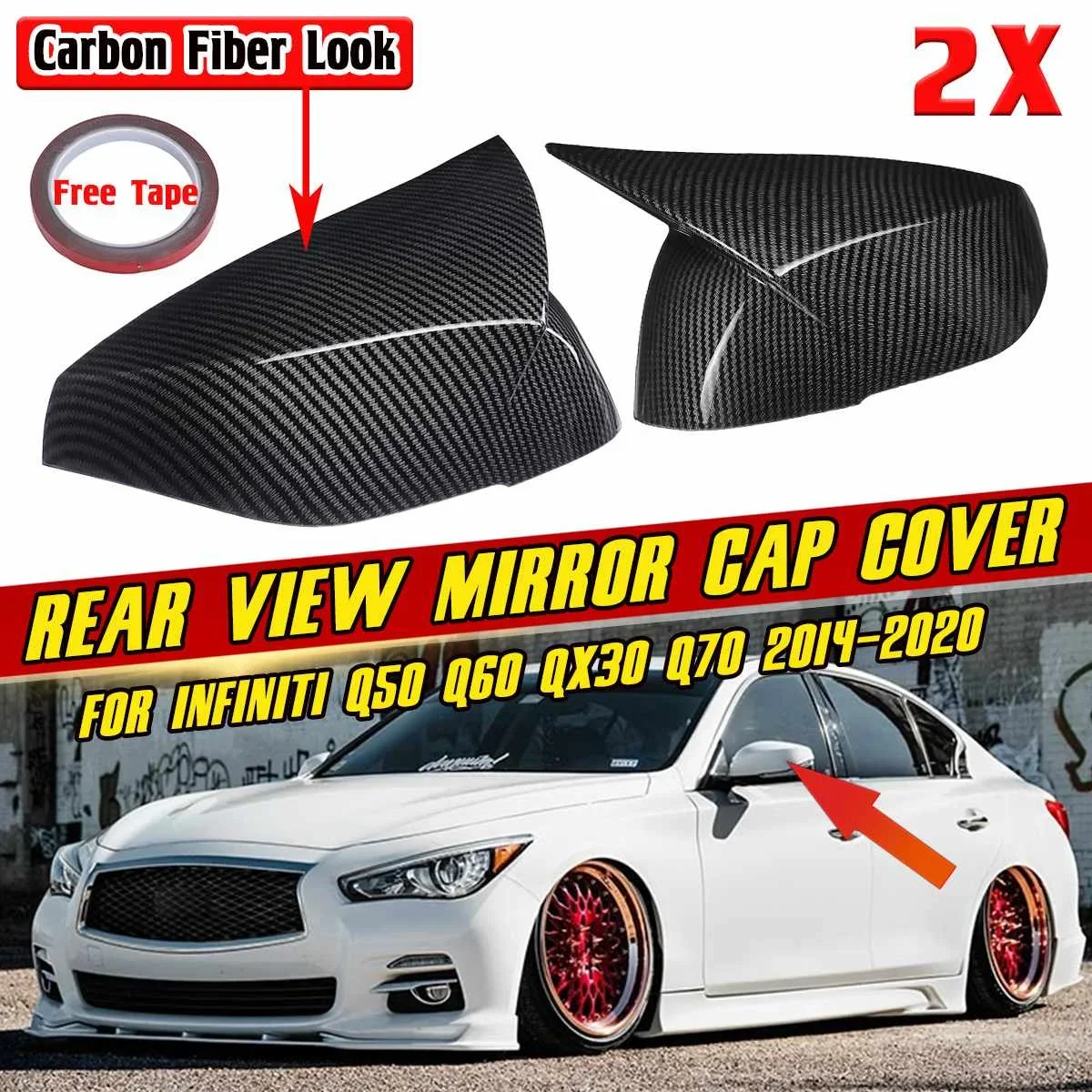 High Quality Q50 Car Side Rearview Mirror Cover Cap Add-on Rear View Mirror Shell Case For Infiniti Q50 Q60 QX30 Q70 2014-2020