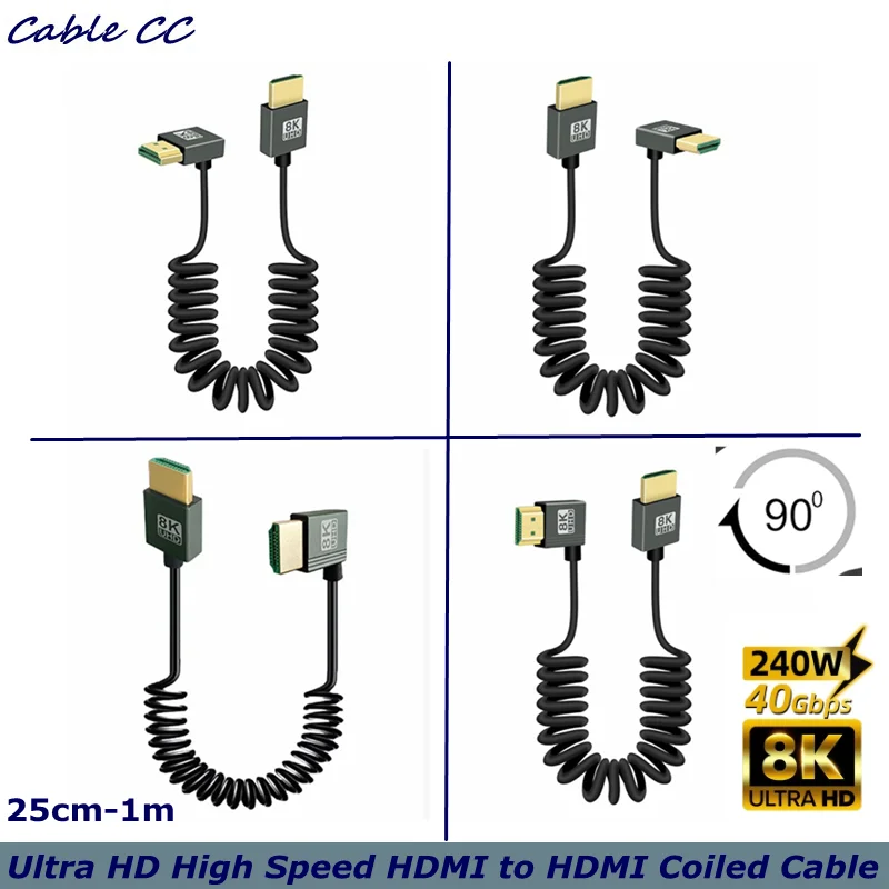 8K HDMI-compatible Coiled Cable, Ultra HD High Speed 2.1 Support 8K 4K 3D and Dynamic HDR Up to 48Gbps, Compatible with TV, PC.