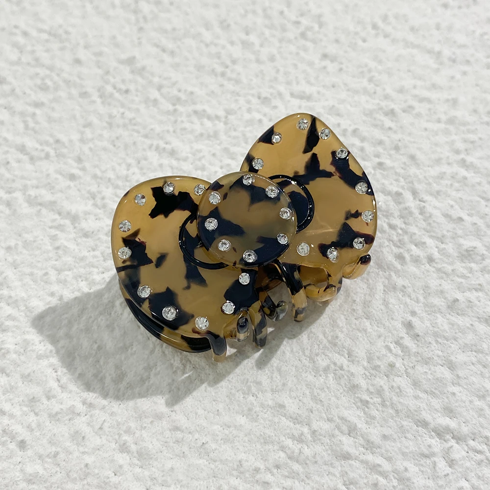 الرجعية خلات ليوبارد نمط Bowknot صغيرة كراب مشبك شعر مخلب للنساء موضة جديدة حجر الراين دبوس الشعر إكسسوارات الشعر أداة