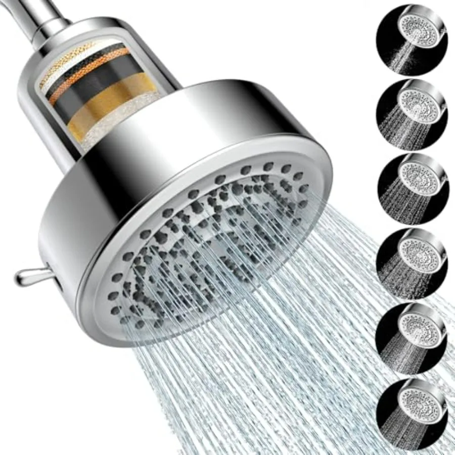 

Filtered Shower Head for Healthier Hair Skin Removes Chlorine Heavy Metals High Pressure 6 Mode Settings Compatible with Hard W