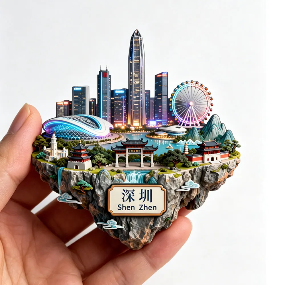 Shenzhen China3D Metal Fridge Magnet City Landmark Refrigerator  Magnet Travel Souvenir GiftCreative Home Decoration for Kitchen