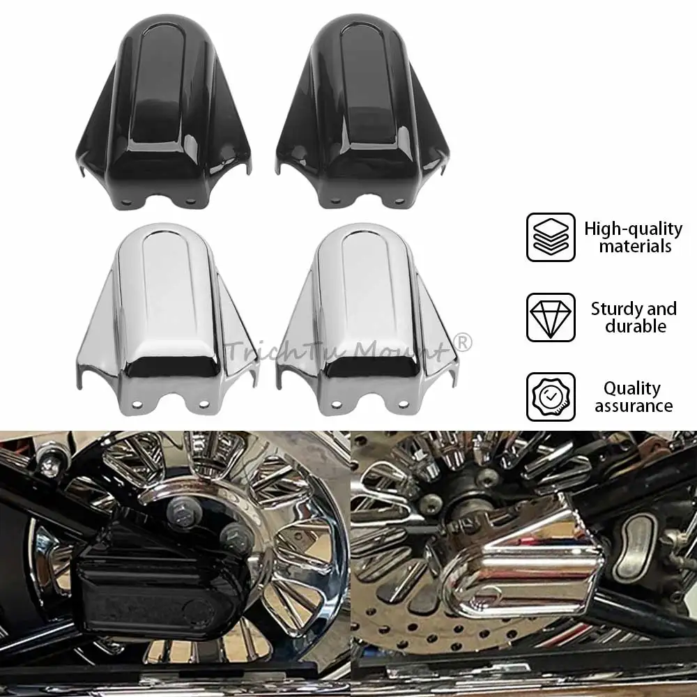 

For Harley Softail FLSTC FLSTN FLSTSB FLS 2008-later Motorcycle Rear Wheel Axle Cover Protective Swingarm Caps, Black/ Chrome