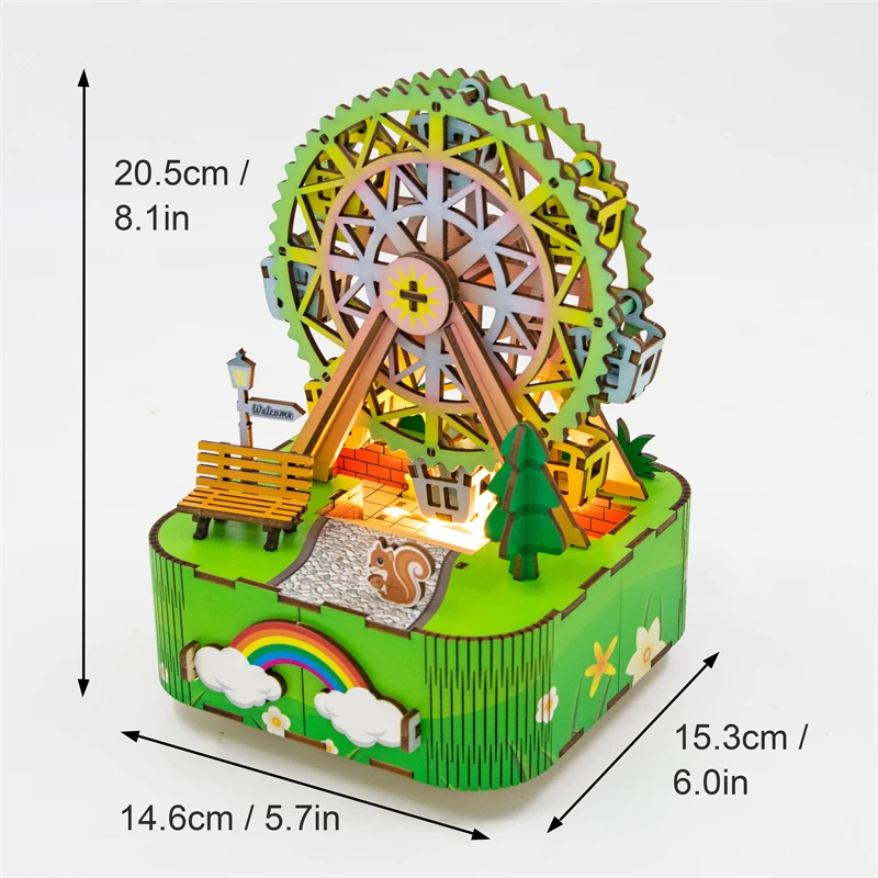DIY 3D ไม้ Merry-Go-Round Music Box Miniature ชุดจิ๊กซอว์ปริศนาสามารถย้ายสําหรับเด็กคริสต์มาสของขวัญตกแต่งบ้าน