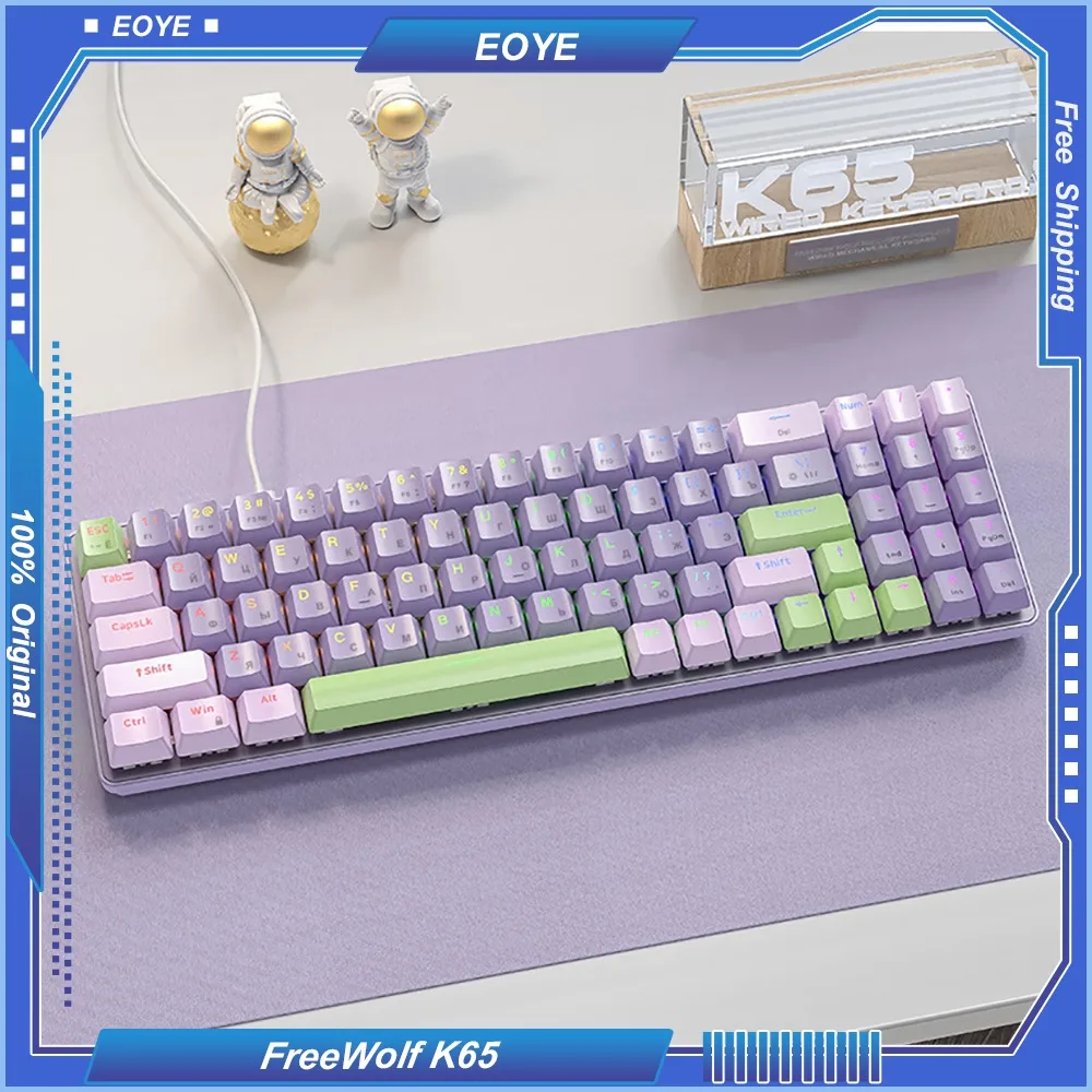 FreeWolf K65 Hot-swappable Russian Mechanical Keyboard Gasket Gaming Wired Ergonomic Office Esports Computer Peripherals Custom