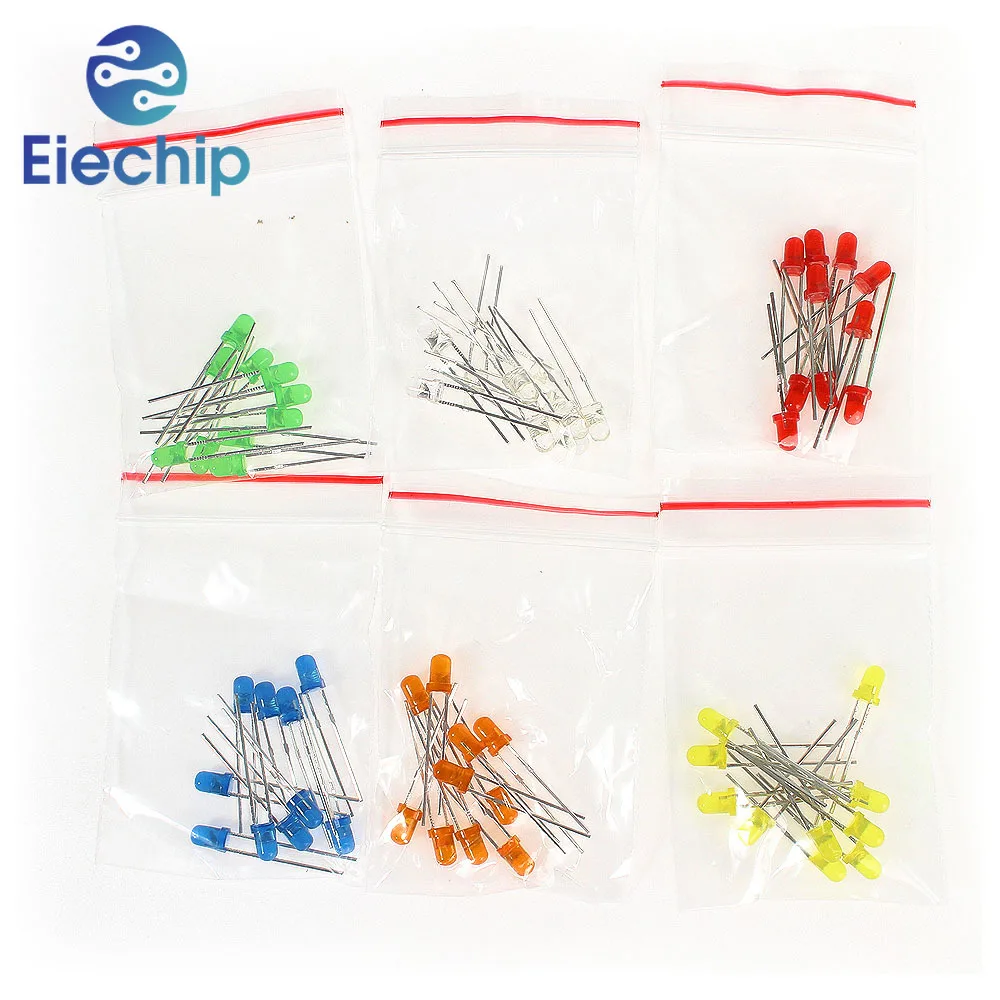 60pcs/lot Led Diodes Kit 3mm 6 Values *10PCS LEDs set,White Red Yellow Blue Green Orange F3 LED Lights Diodes Electronic Kit