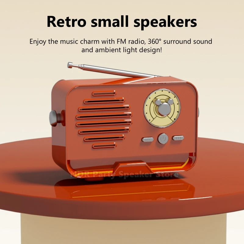 Classical Retro BT5.3 Mini Speakers Portable Wireless Bluetooth Stereo Music Player FM Radio Function for Travel and Home Decor