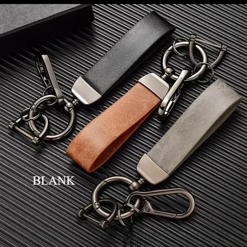 Leather Keychain Vintage Laser Engraved Custom Logo Key Chain Crazy Horse Genuine Door Access Card for Men and Women Keyring